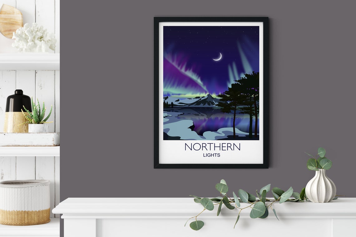 Northern Lights Aurora Over Snowy Lake Minimal Style Art Poster - Image 3