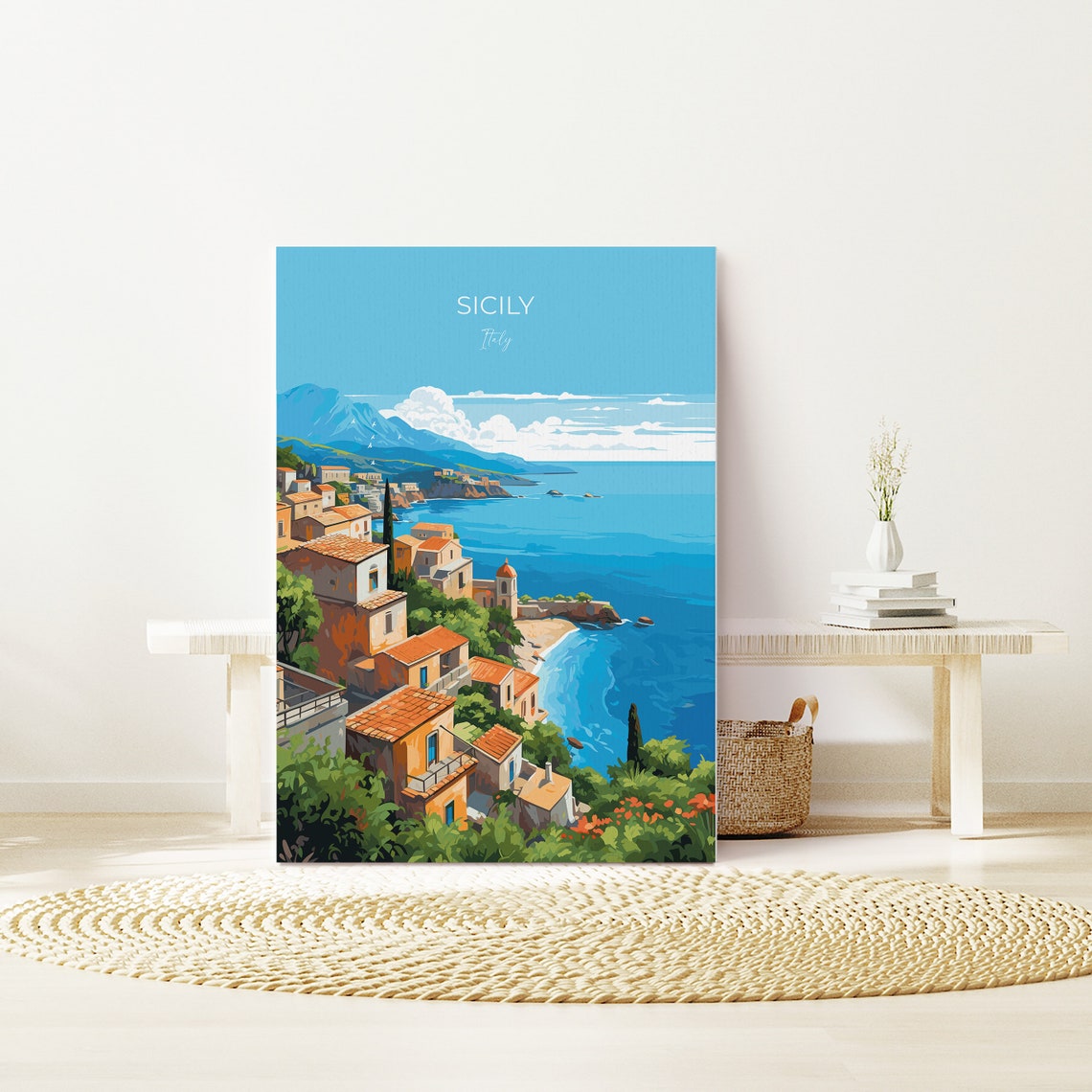 Sicily Italy Hillside Village Bay Coast Scenes Travel Poster - Image 4