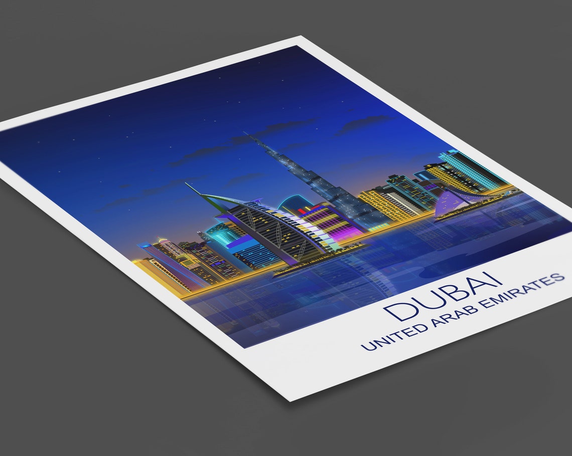 Travel Poster Of Dubai At Night Travel Print Of Dubai City Of Dubai At Night United Arab Emirates Travel Poster Dubai Cityscape - Image 2