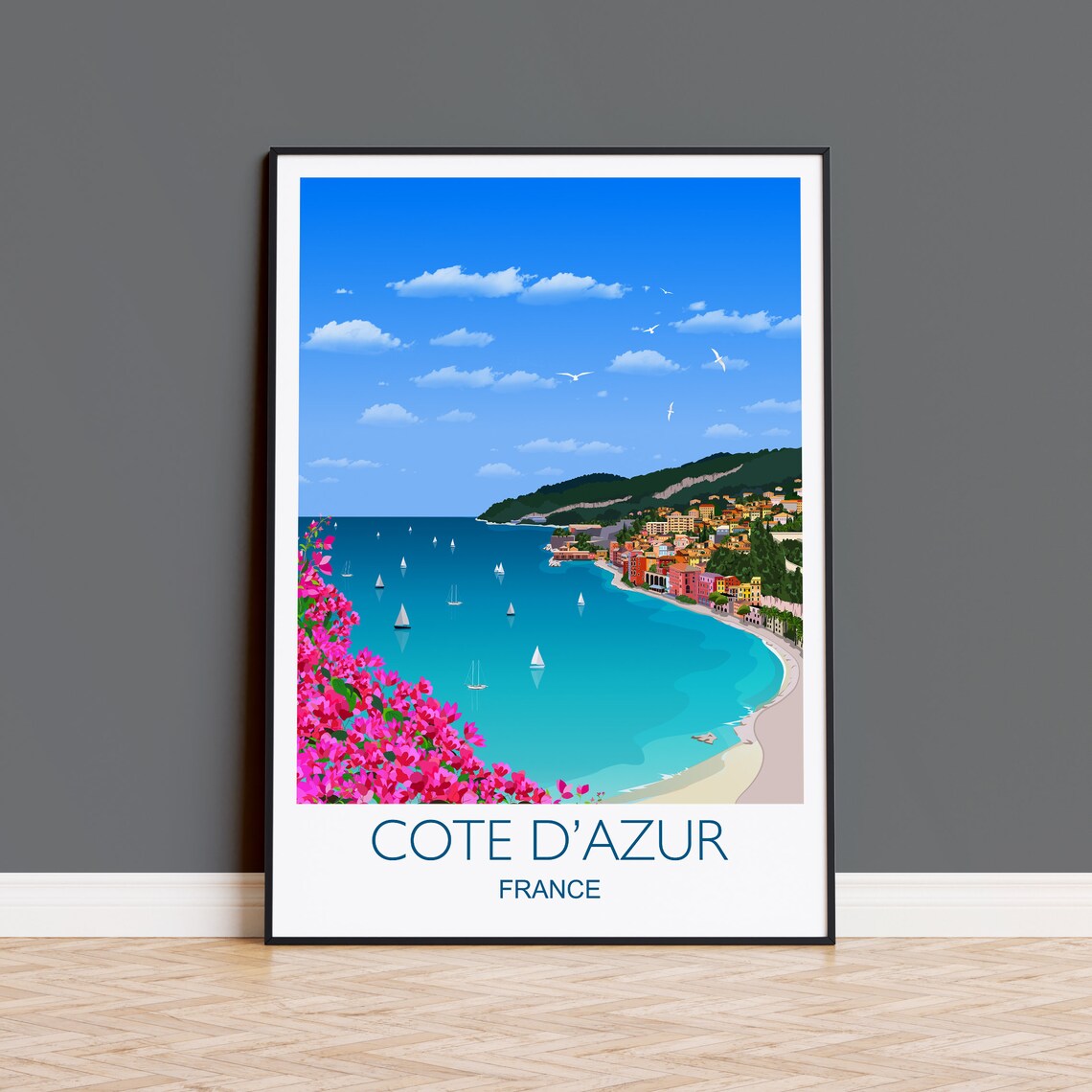 Cote Dazur Travel Print, French Riviera Wall Art