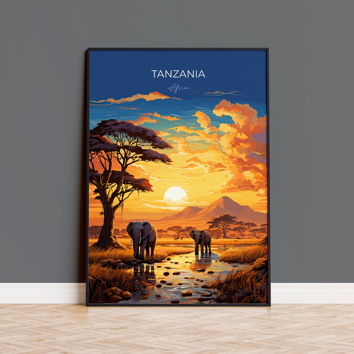 Tanzania Travel Poster, African Sunset Art Print