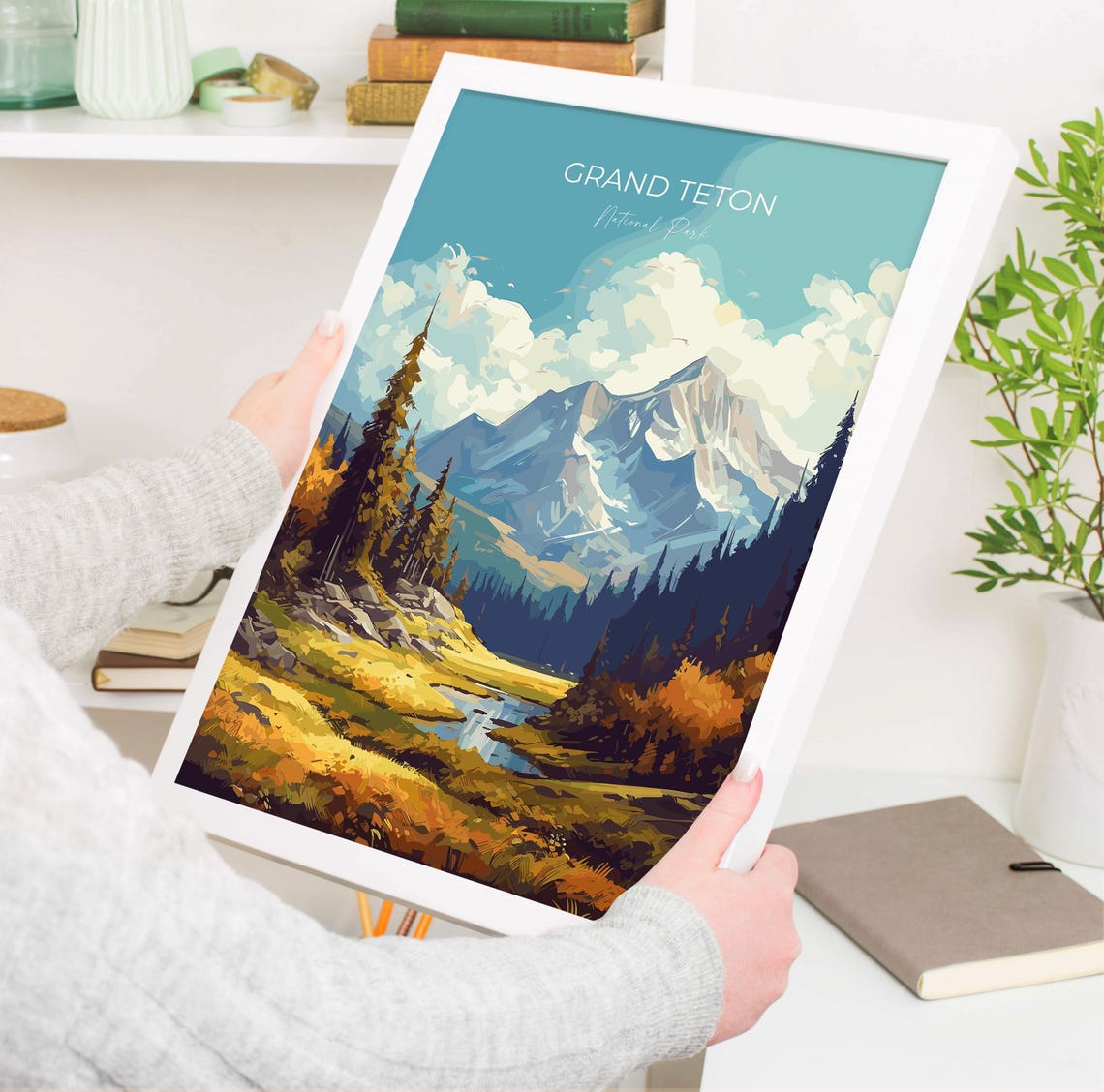 Grand Teton National Park Autumn Mountain Valley View Travel Poster - Image 3