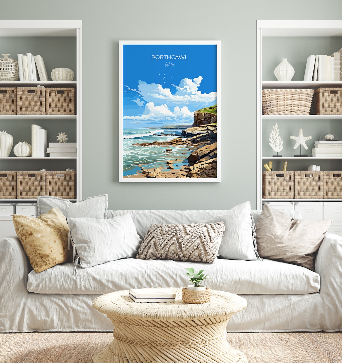 Porthcawl Wales Coastline Rocky Cliffs Surf Vintage Travel Poster - Image 4