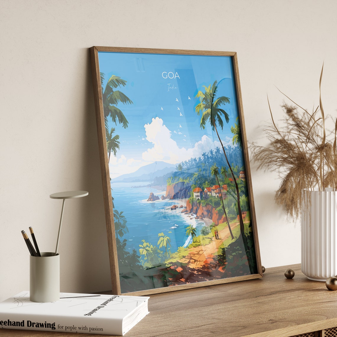 Goa India Palm Trees Tropical Beach Golden Coastline Travel Poster - Image 2