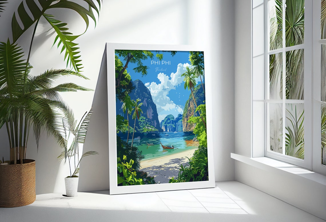Phi Phi Thailand Tropical Beach Limestone Cliffs Travel Poster - Image 3