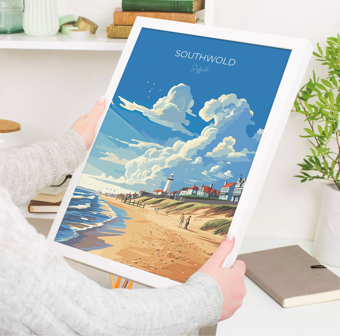 Sunny Southwold Suffolk Beach Lighthouse Scenic Travel Poster - Image 3