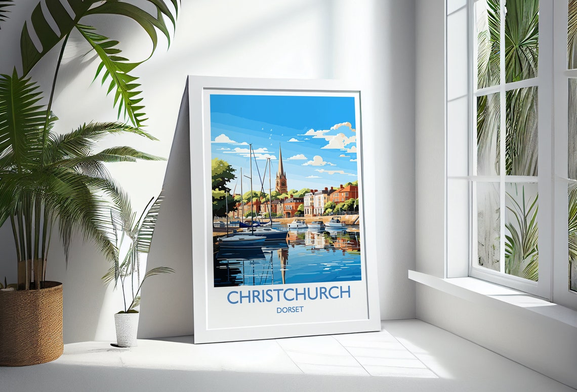 Christchurch Travel Poster Wall Art Travel Print Of Christchurch England Dorset Coast Art Lovers Gift Dorset Wall Decor - Image 3