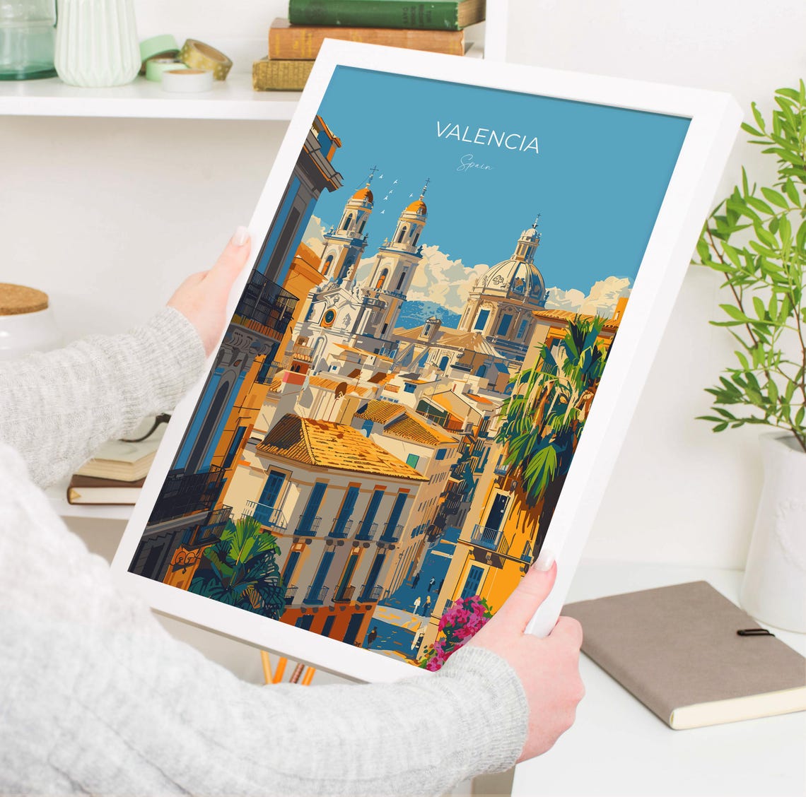 Valencia Cathedral Domes Rooftop View Top Lettering Travel Poster - Image 3