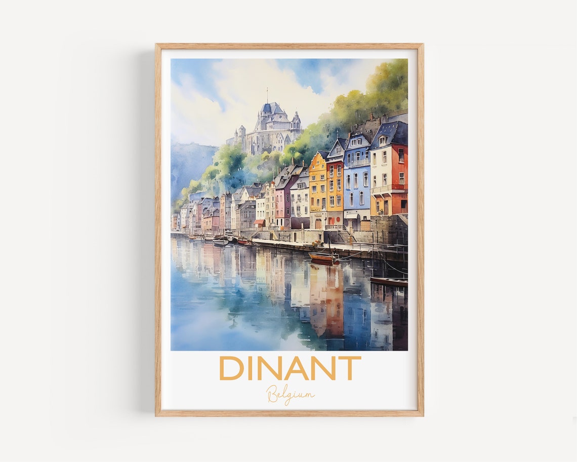 Charming Dinant Belgium Riverside Watercolor Town Art Poster