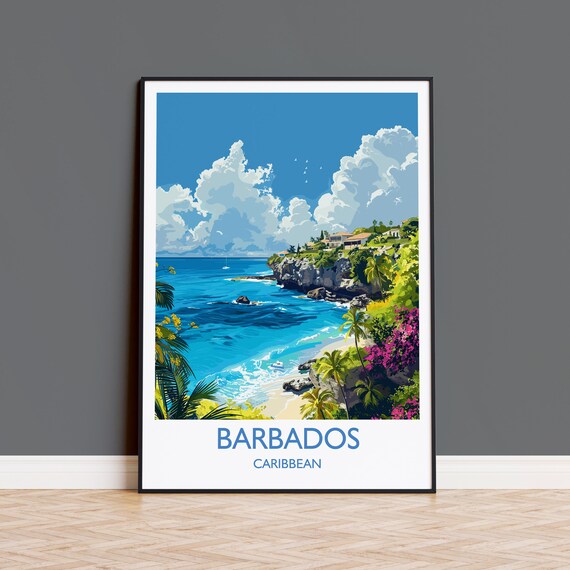 Barbados Caribbean Cliff Beach Turquoise Cove Daytime Poster