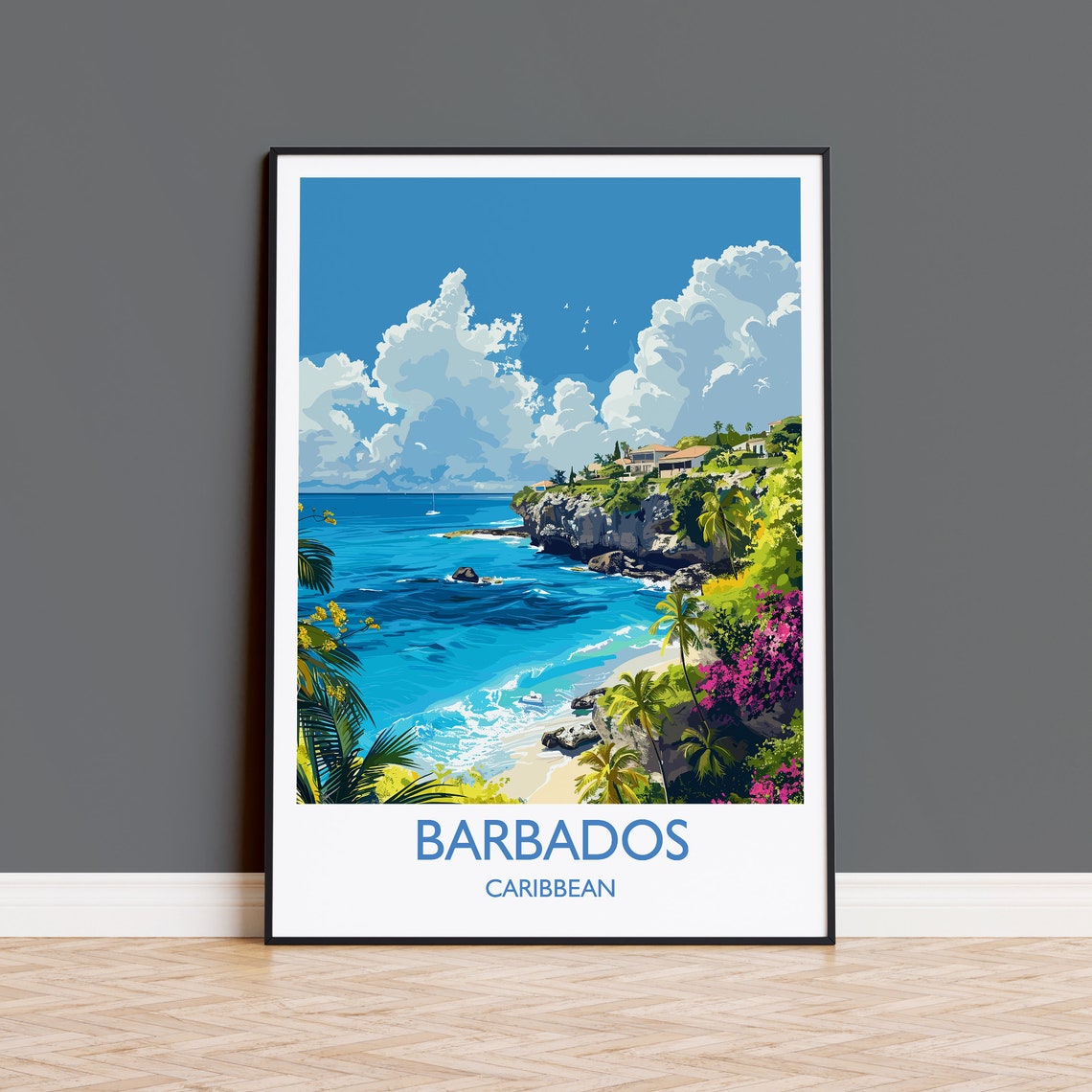 Barbados Caribbean Cliff Beach Turquoise Cove Daytime Poster