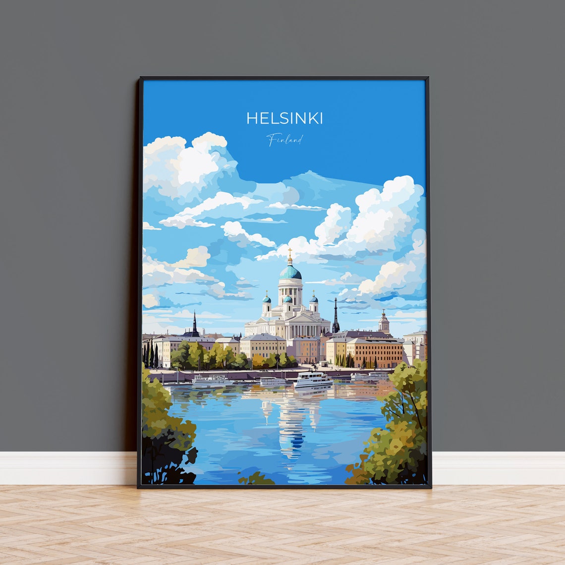 Helsinki Finland Cathedral Skyline Summer Travel Poster Wall Decor
