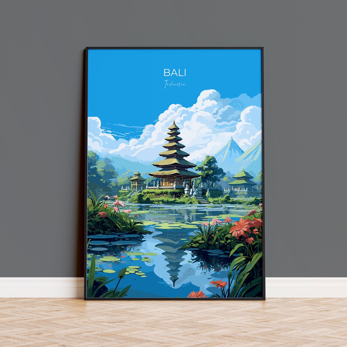 Bali Water Temple Lotus Pond Indonesia Serene Travel Art Poster