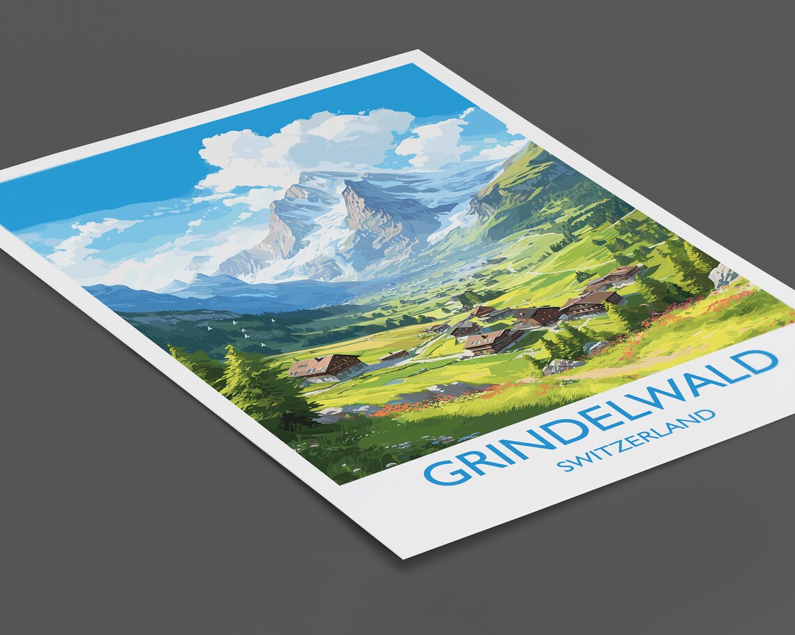 Grindelwald Switzerland Alpine Village Peaks Travel Poster Wall Decor - Image 2