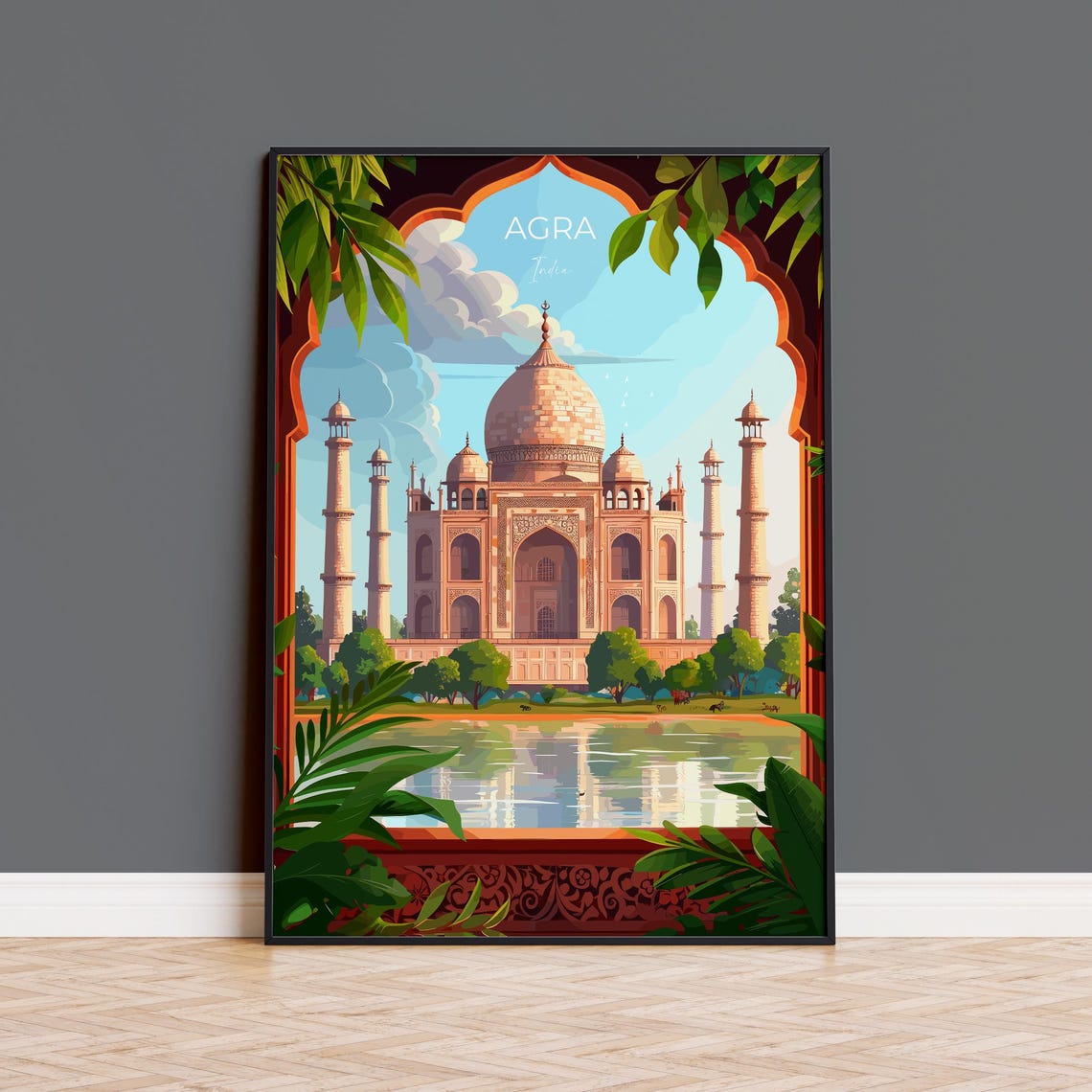 Agra India Taj Mahal Mughal Arch Garden Reflection Scene Poster