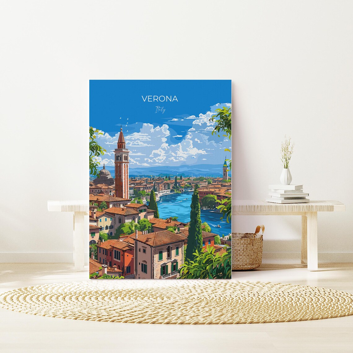 Verona Italy Old Town Bell Tower River Adige View Travel Poster - Image 2