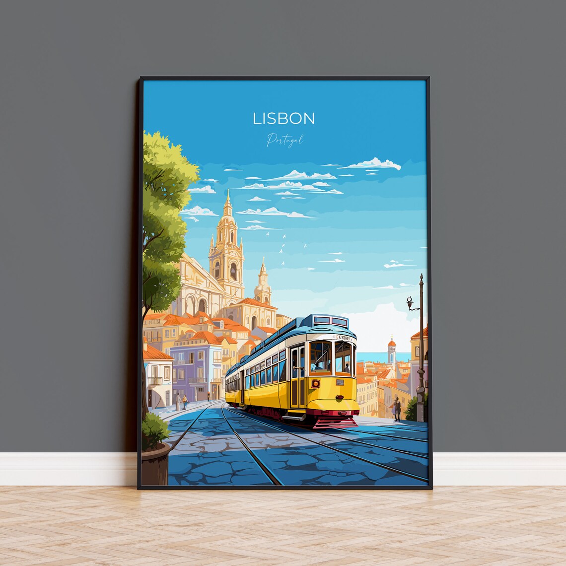 Lisbon Tram Hilltop Street Lisbon Portugal City Scene Poster