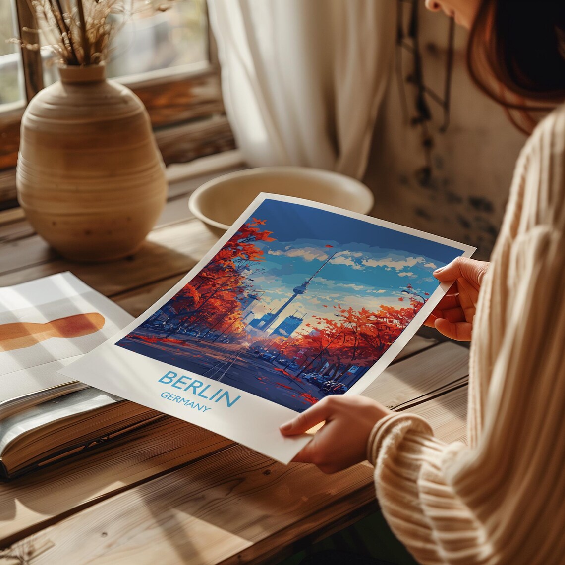 Berlin Autumn TV Tower Boulevard Classic Travel Banner Poster - Image 2