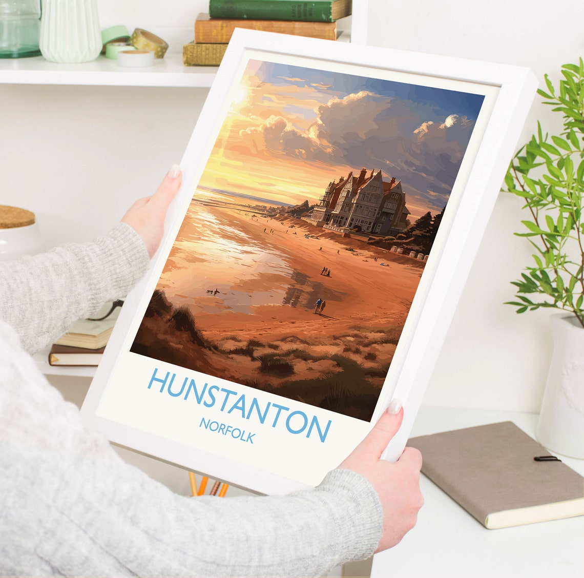 Hunstanton Beach Norfolk Sunset Over Grand Hotel Travel Poster - Image 5
