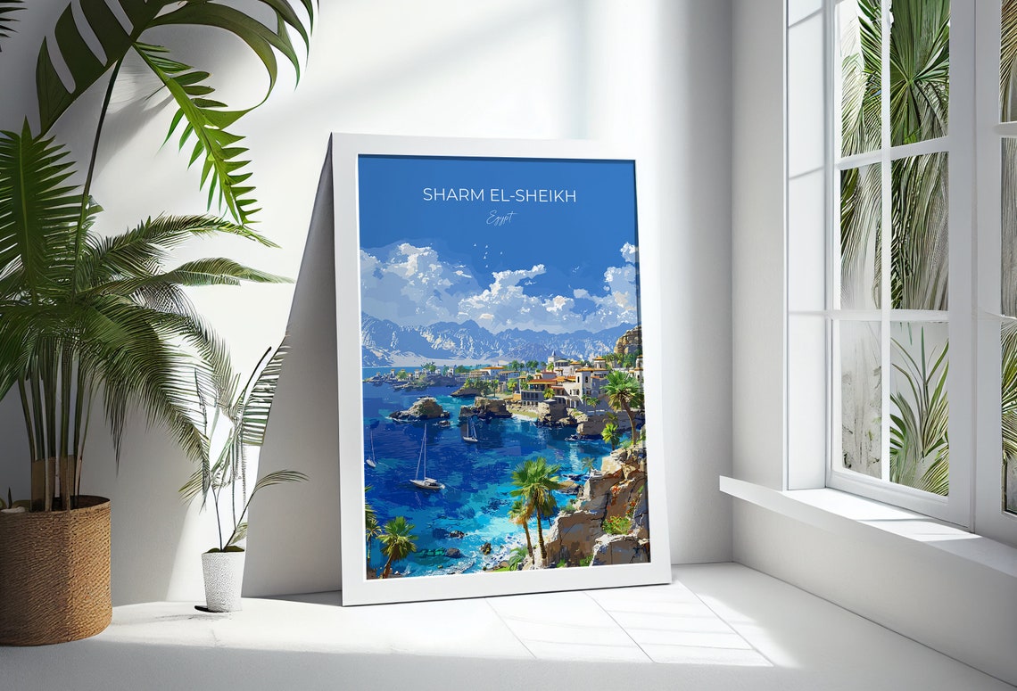 Sharm El Sheikh Egypt Sailboat Cove Cliffs Red Sea Coast Travel Poster - Image 2