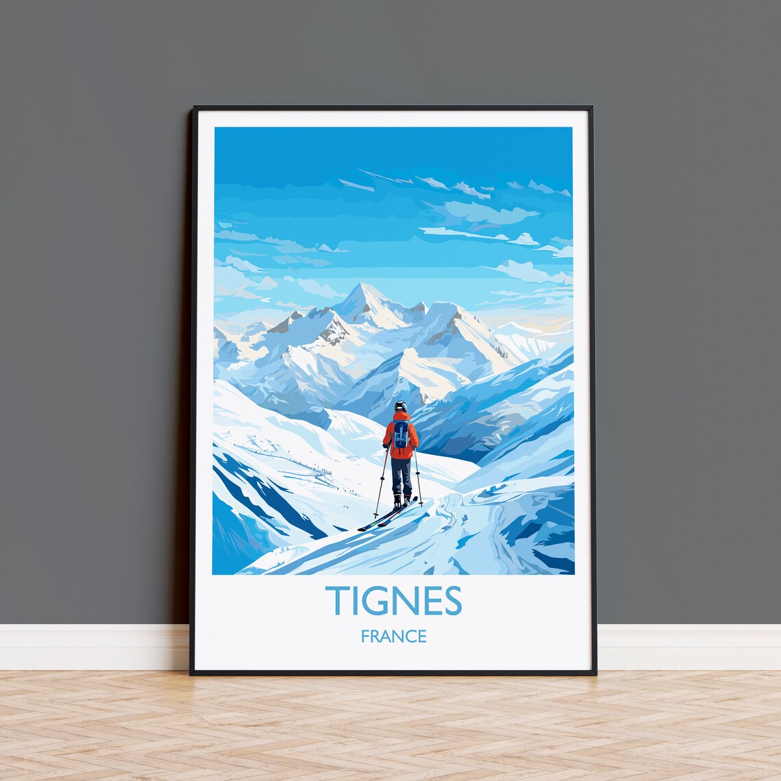 Tignes France Ski Resort Snowy Alpine Peaks Lone Skier Poster