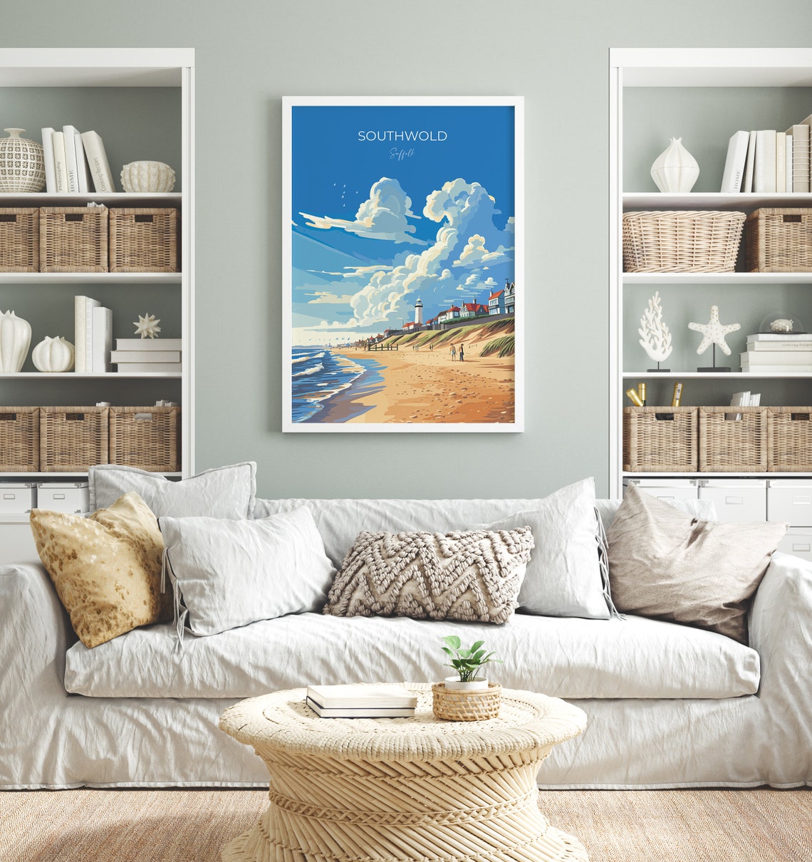 Sunny Southwold Suffolk Beach Lighthouse Scenic Travel Poster - Image 2