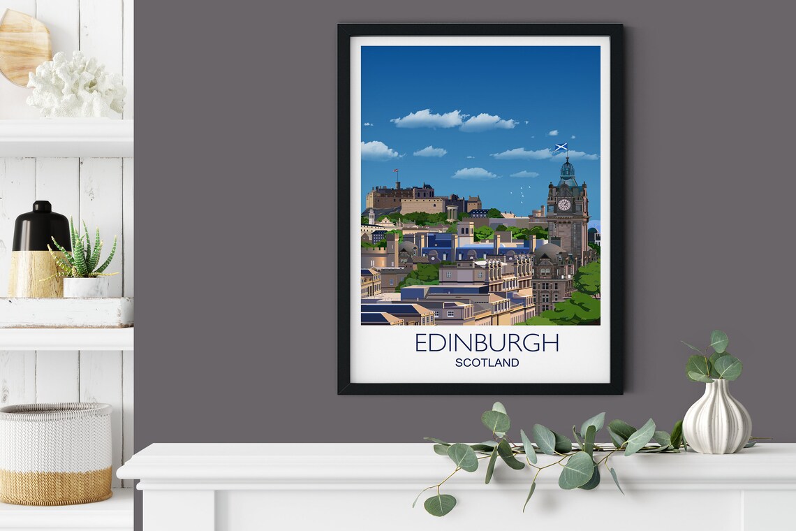 Edinburgh Cityscape Travel Poster, Scotland Travel Art - Image 3