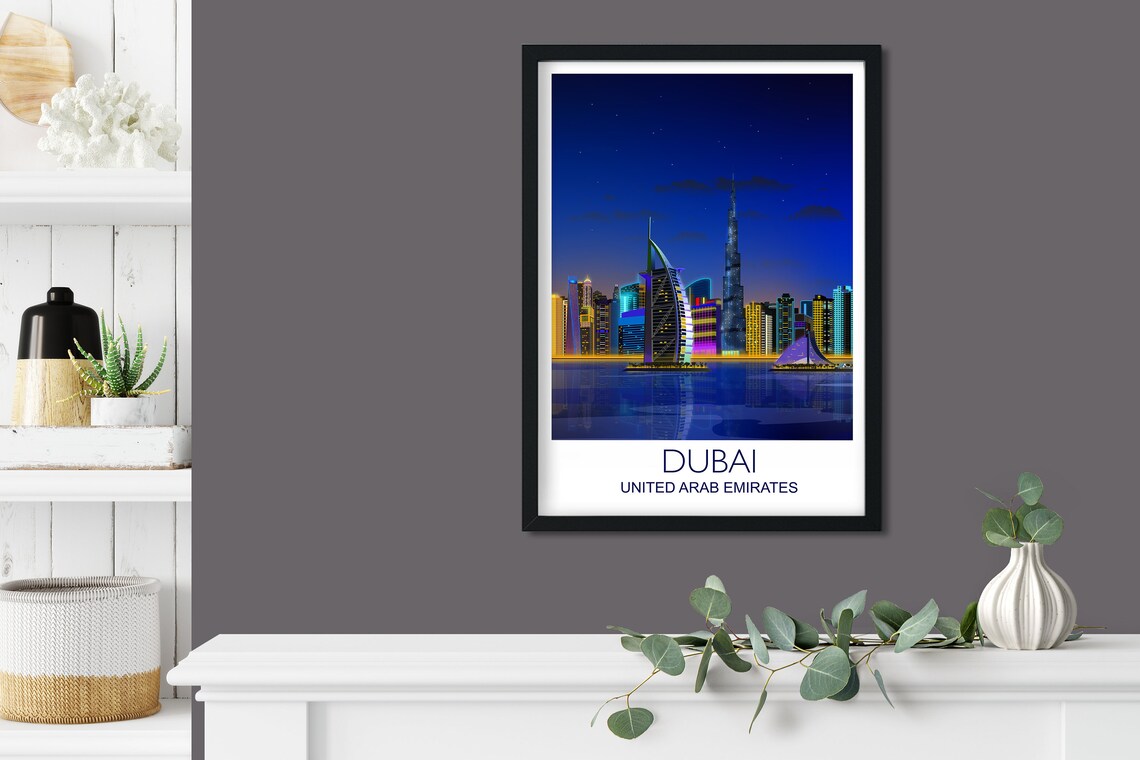 Dubai United Arab Emirates Night Skyline Travel Poster City Lights - Image 3