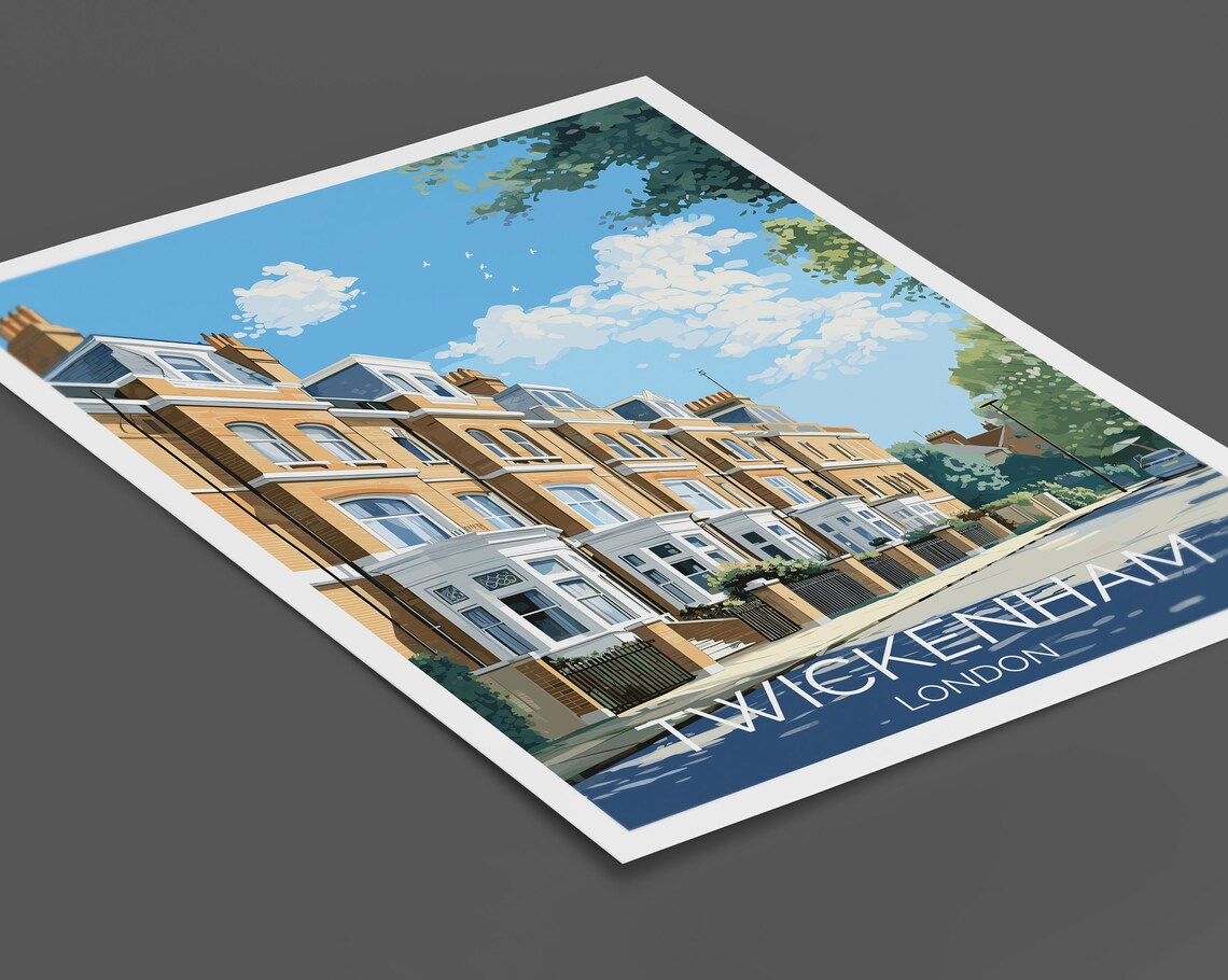 Twickenham London Classic Brick Terrace Street Scene Travel Poster - Image 2