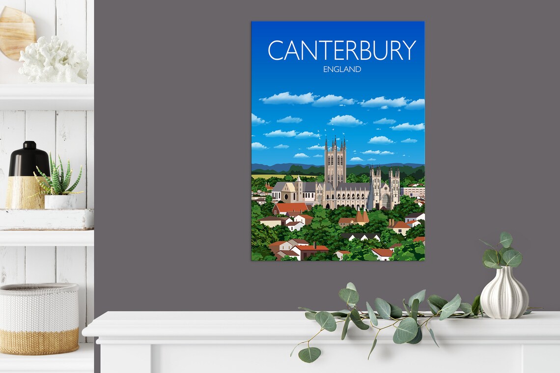 Canterbury England Cathedral City Skyline Bright Travel Poster - Image 3