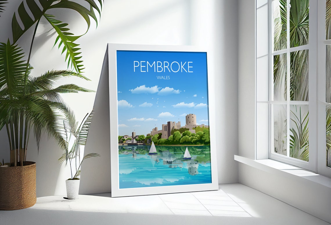 Pembroke Travel Print Travel Poster Of Pembroke Wales Pembrokeshire Art Gift Wales Art Lovers Gift Wall Art Print - Image 3