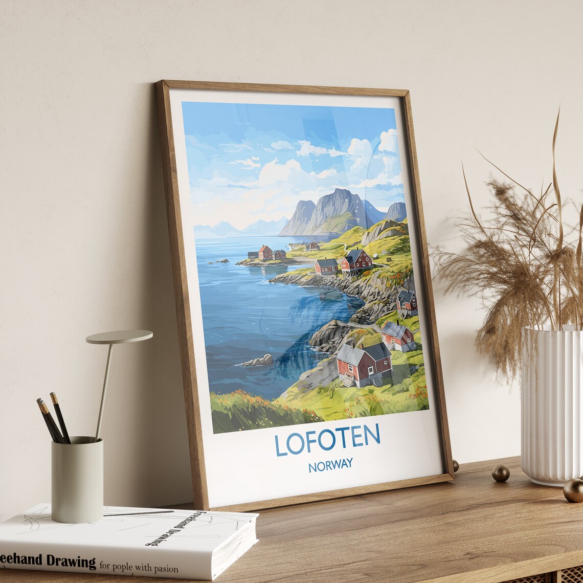 Lofoten Red Fishing Cabins Norway Arctic Mountain Coast Poster - Image 3