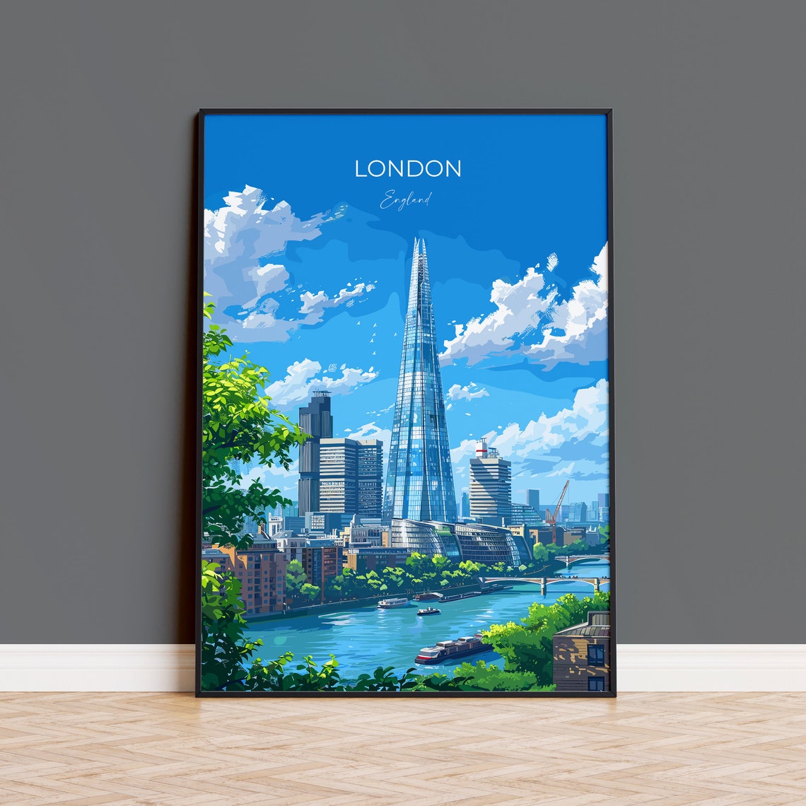 London England The Shard Skyscraper River Thames View Travel Poster