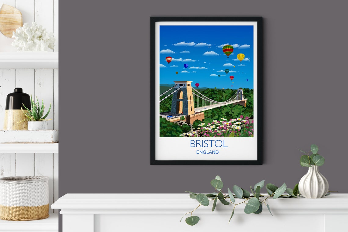 Bristol England Suspension Bridge Hot Air Balloons Daytime Poster - Image 3