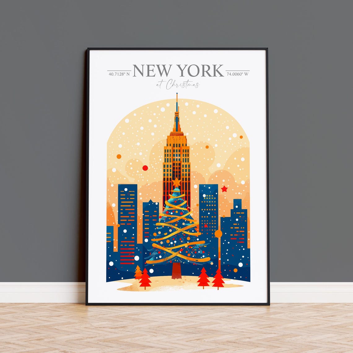 New York at Christmas Empire State Building and Sparkling Tree Poster