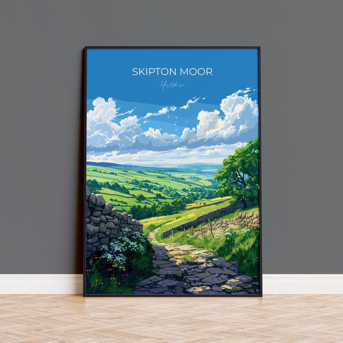 Skipton Moor Yorkshire Dry Stone Wall Path Modern Travel Poster