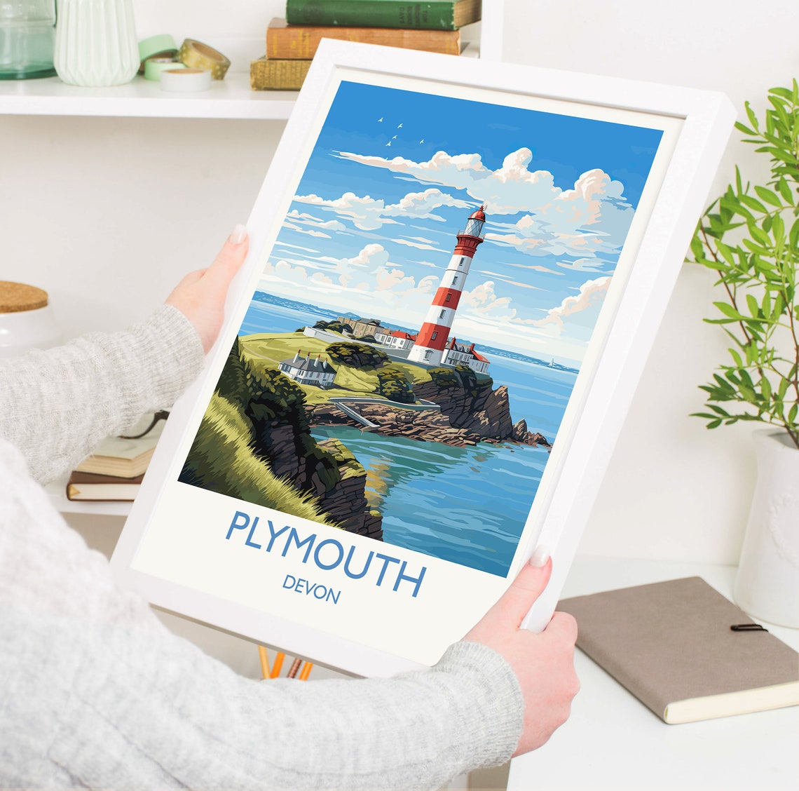 Plymouth Devon England Smeaton Tower Lighthouse Coast Art Poster - Image 5