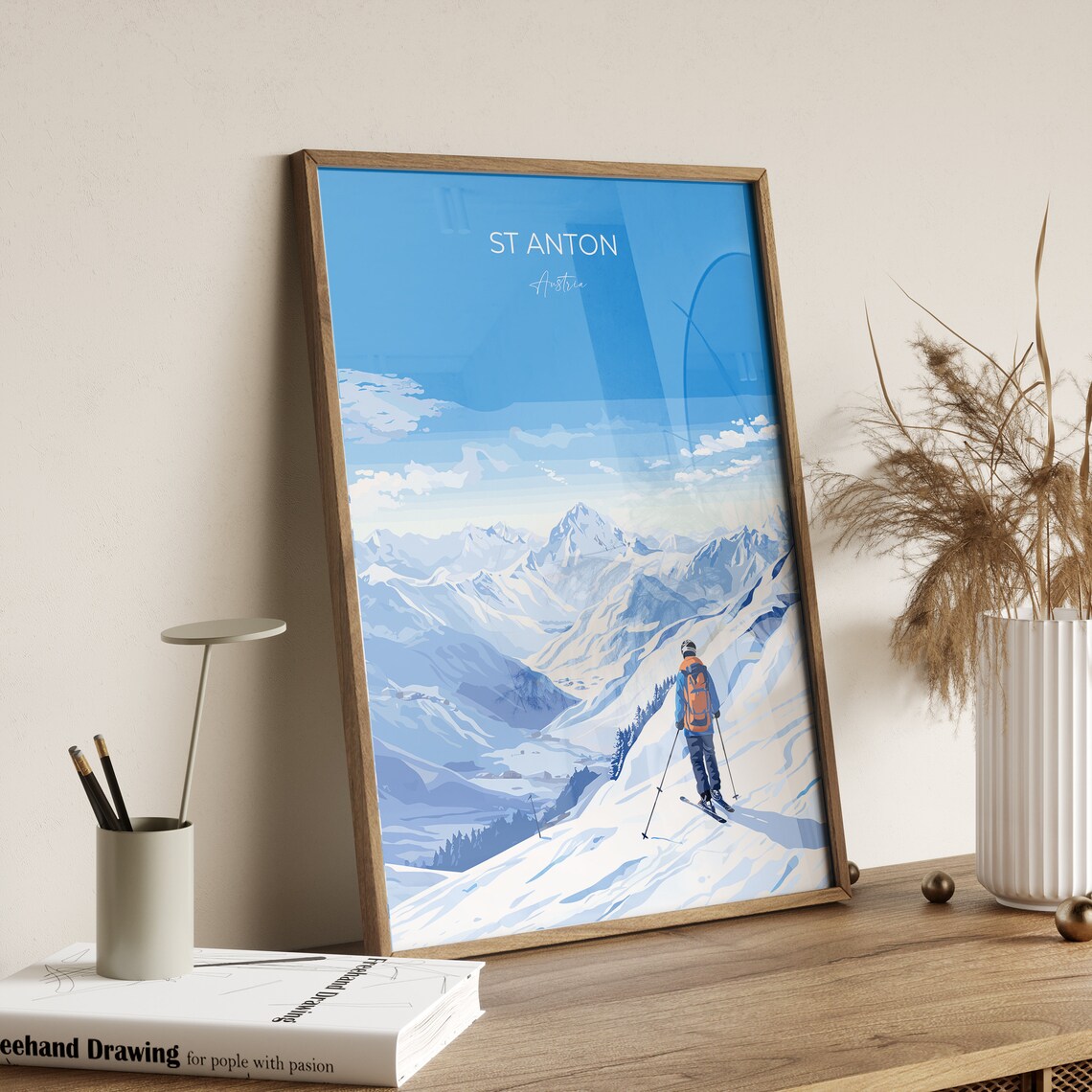 St Anton Austria Alpine Backcountry Skier Winter Travel Poster - Image 2