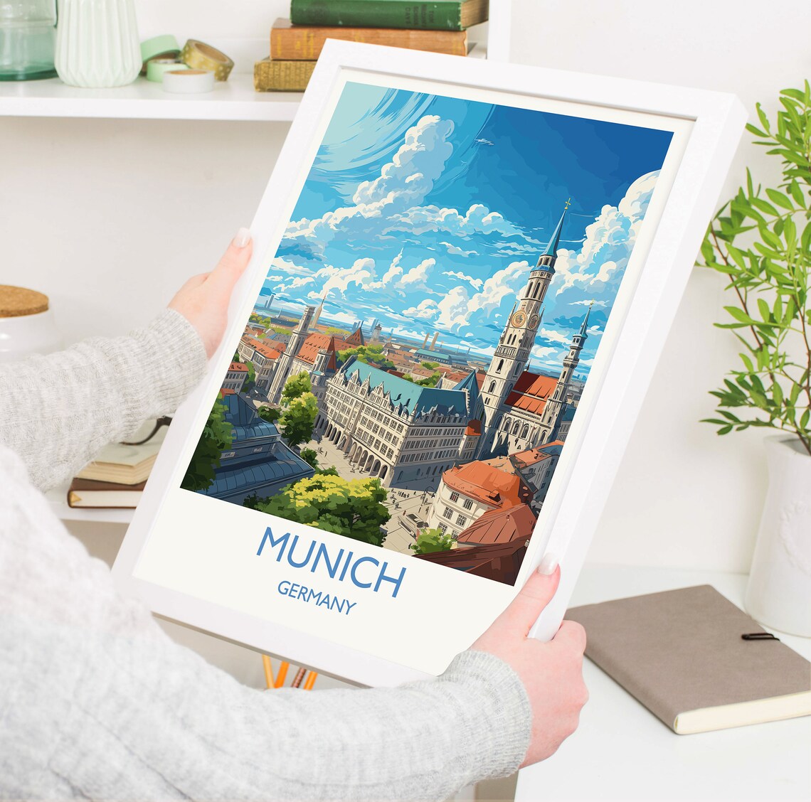 Munich Germany Historic Rooftops Church Spires Cityscape Travel Poster - Image 5