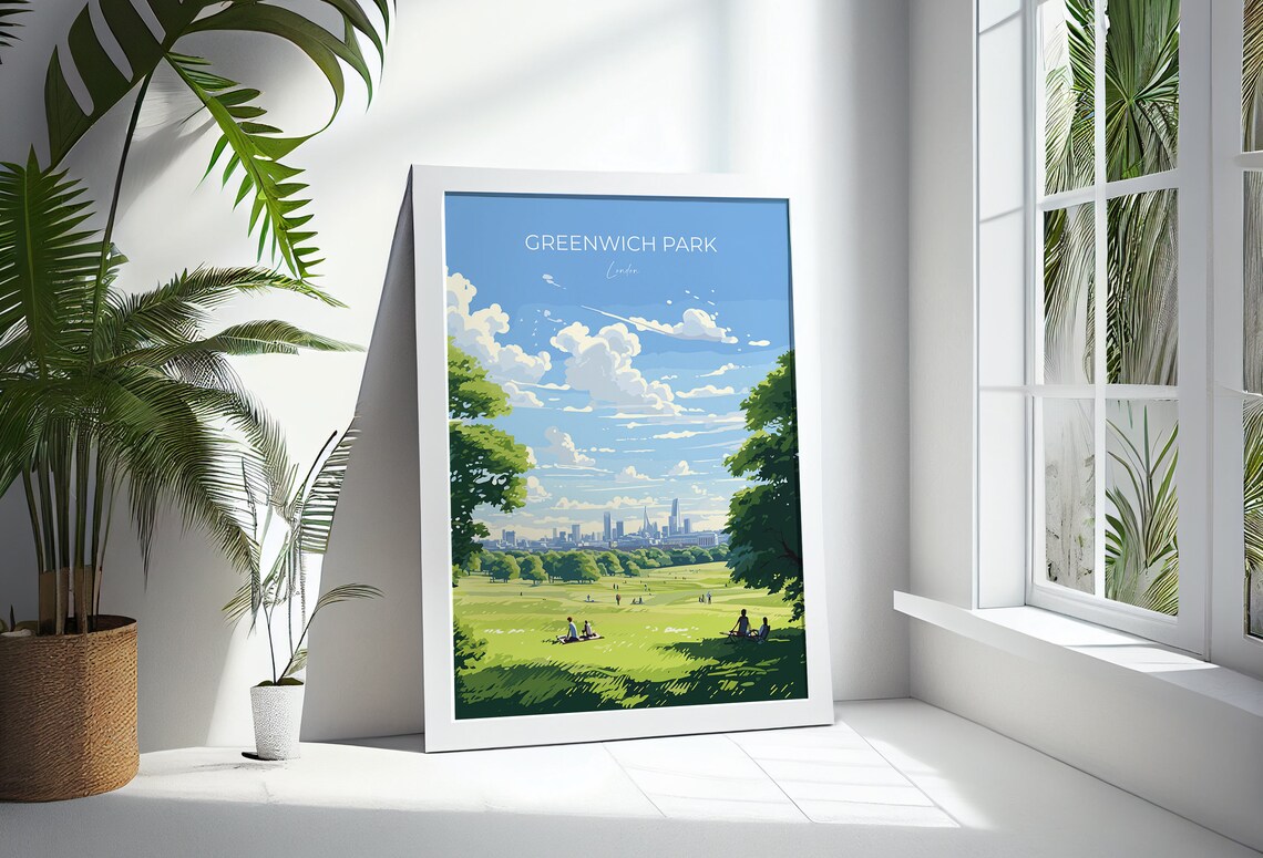 Greenwich Park London Travel Poster Blue Sky Parkland City View - Image 3