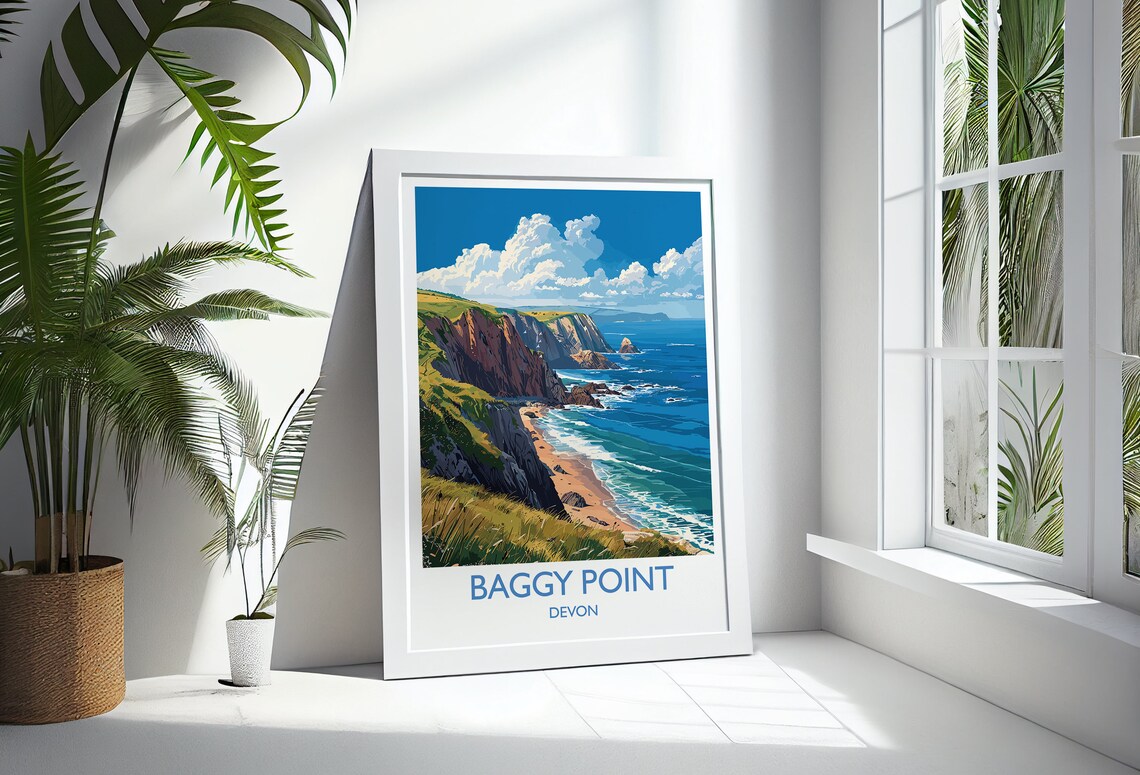 Baggy Point Travel Poster, Devon England Travel Art - Image 3