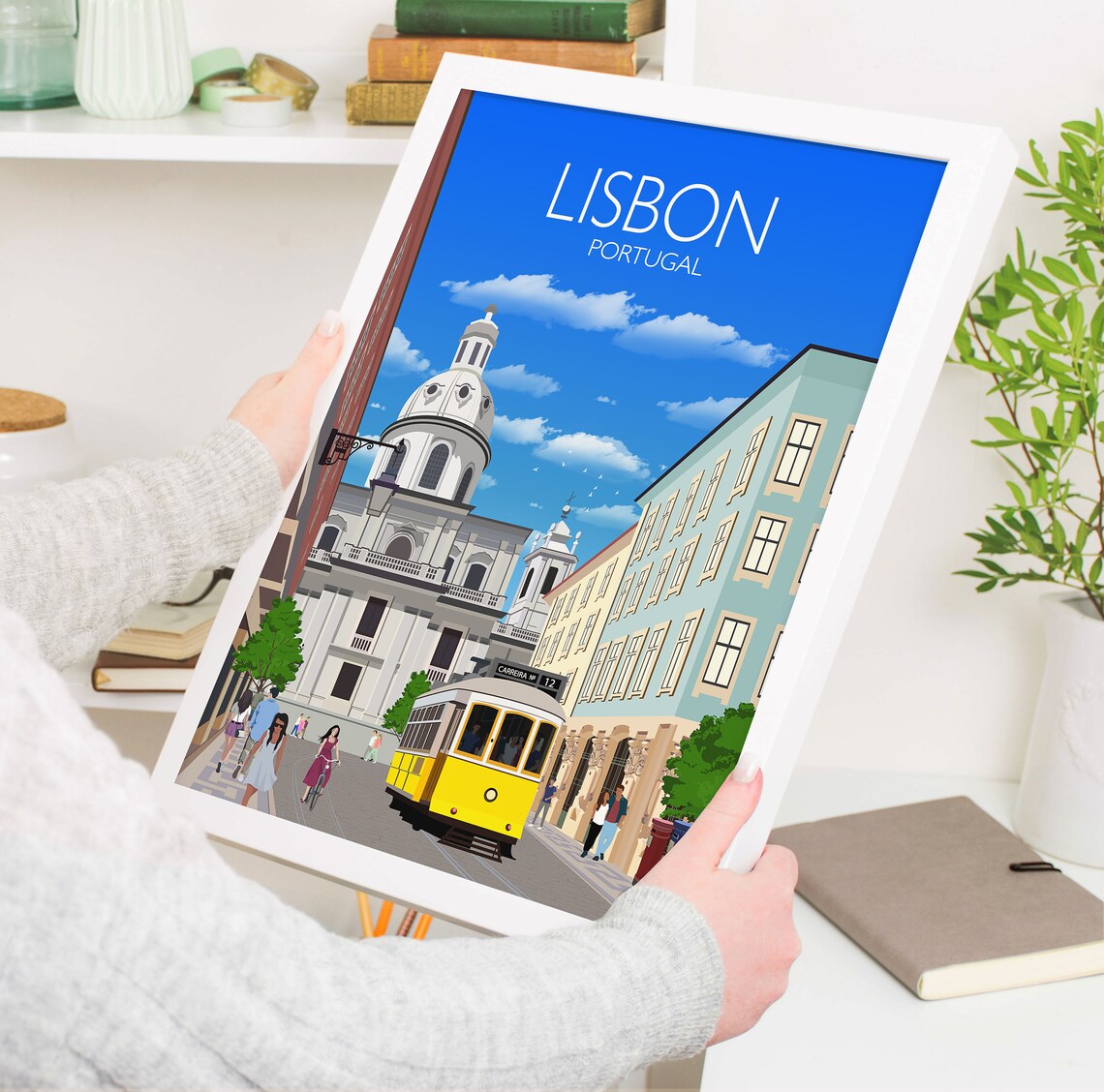 Lisbon Portugal Yellow Tram Historic Street Scene Travel Poster - Image 5
