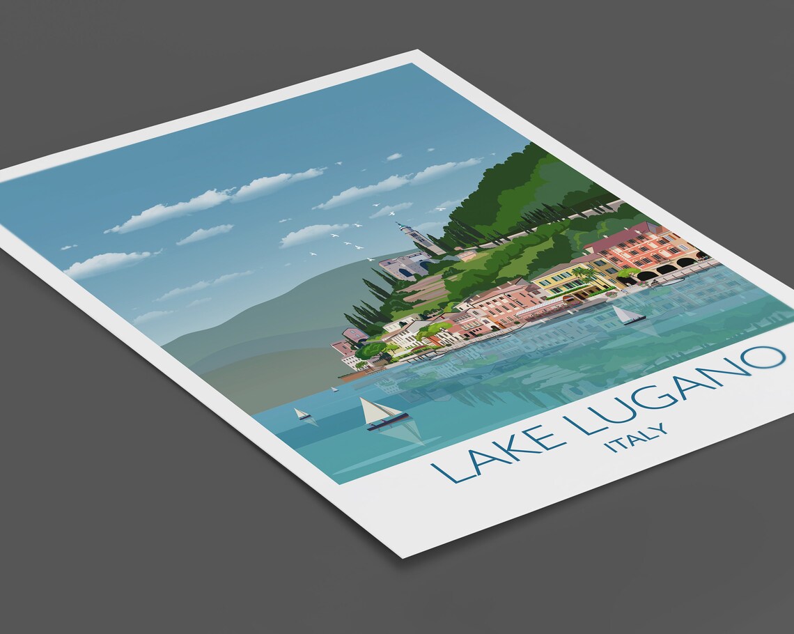 Lake Lugano Travel Poster, Italian Lakes Art Print - Image 2