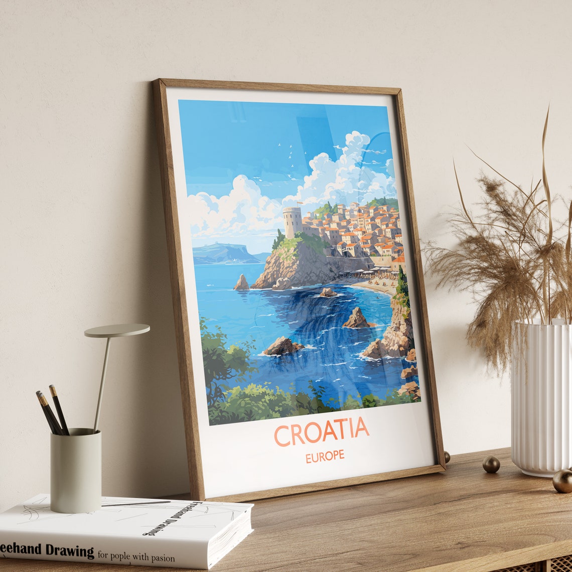 Croatia Walled Coastal Old City Europe Adriatic Sea View Poster - Image 3