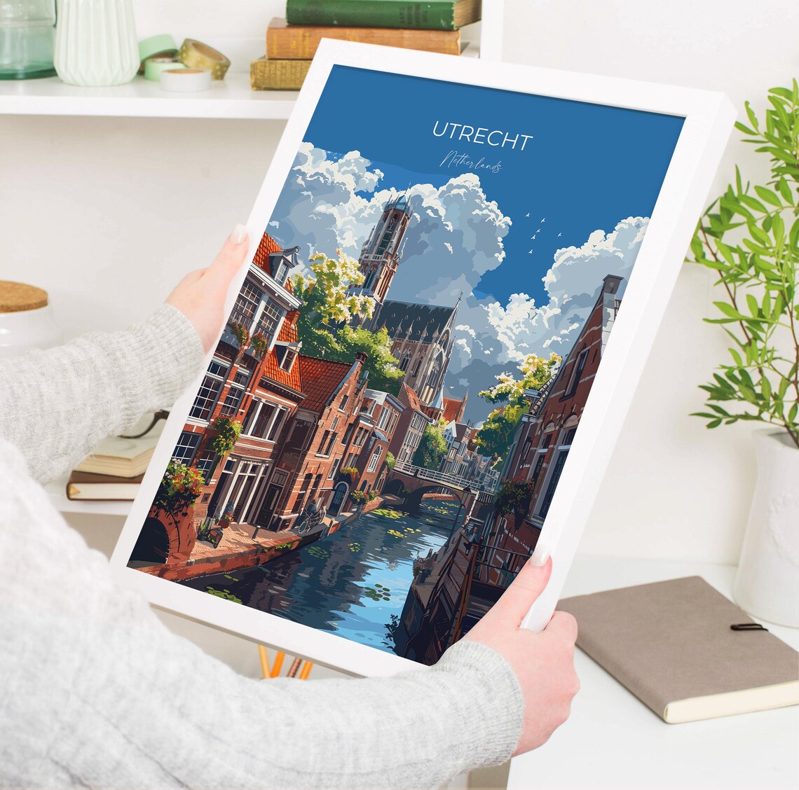 Utrecht Netherlands Canal And Dom Tower Vintage Travel Poster - Image 3