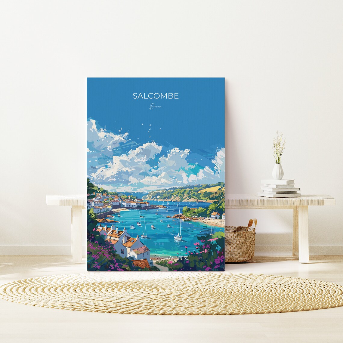 Salcombe Devon Harbor Sailboats Pastel Cottages Coastal Travel Poster - Image 2