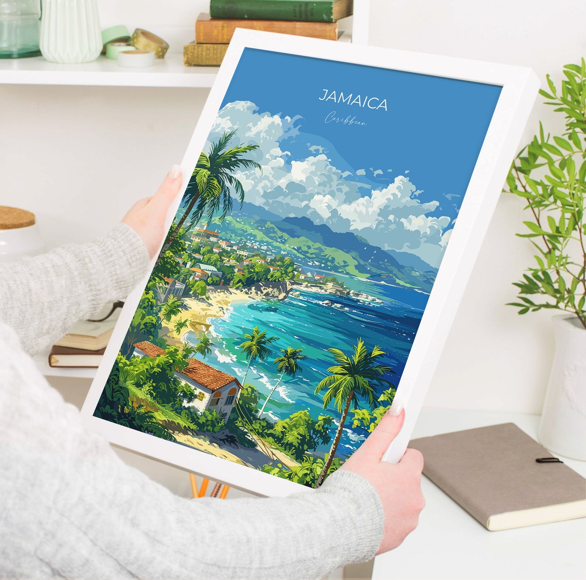 Jamaica Caribbean Panoramic Coast And Mountain View Travel Poster - Image 3