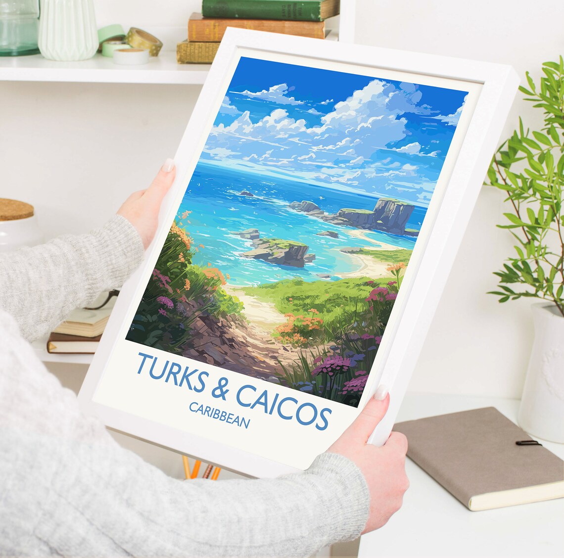 Turks And Caicos Caribbean Turquoise Coast Cliff Paradise Art Poster - Image 5