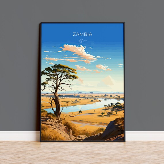 Zambia Travel Print Wall Art Travel Poster Of Zambia Zambia Gift Zambia Travel Art Africa Art Lovers Gift