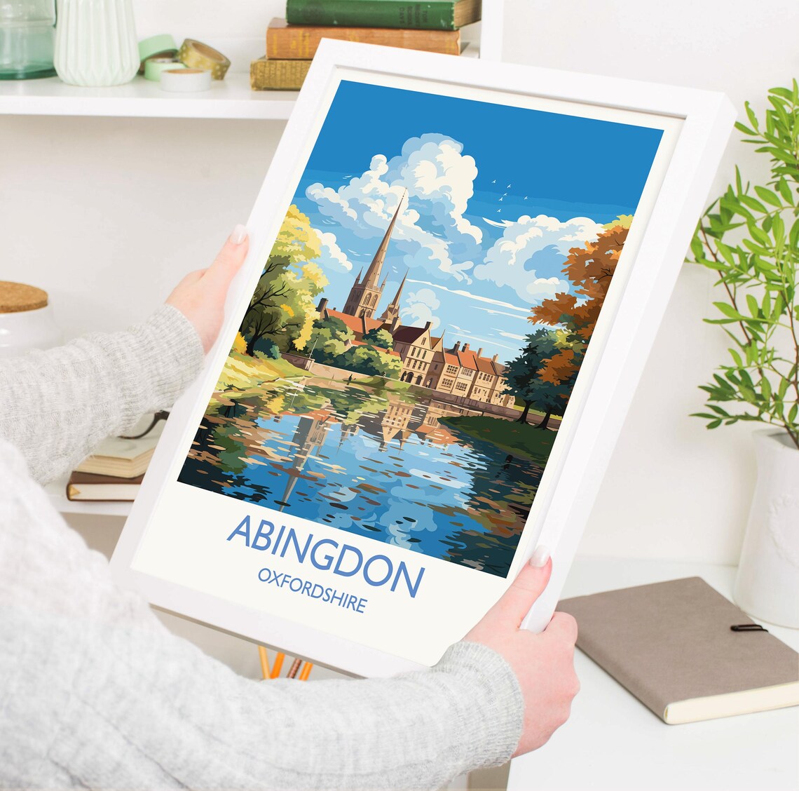 Abingdon Oxfordshire Autumn Church Reflection Vintage Travel Poster - Image 6